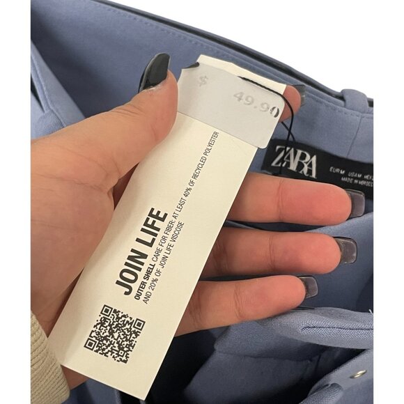 Zara Womens Pants Medium M Blue High Waisted Pleated Belted Trouser 8845/940 NWT - Picture 5 of 11